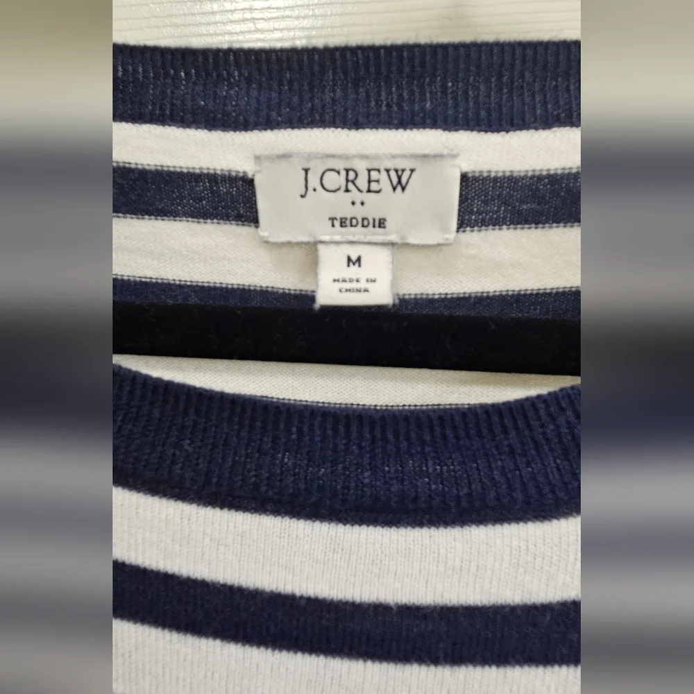 J. Crew Navy and White Striped Teddie Sweater - Picture 2 of 4